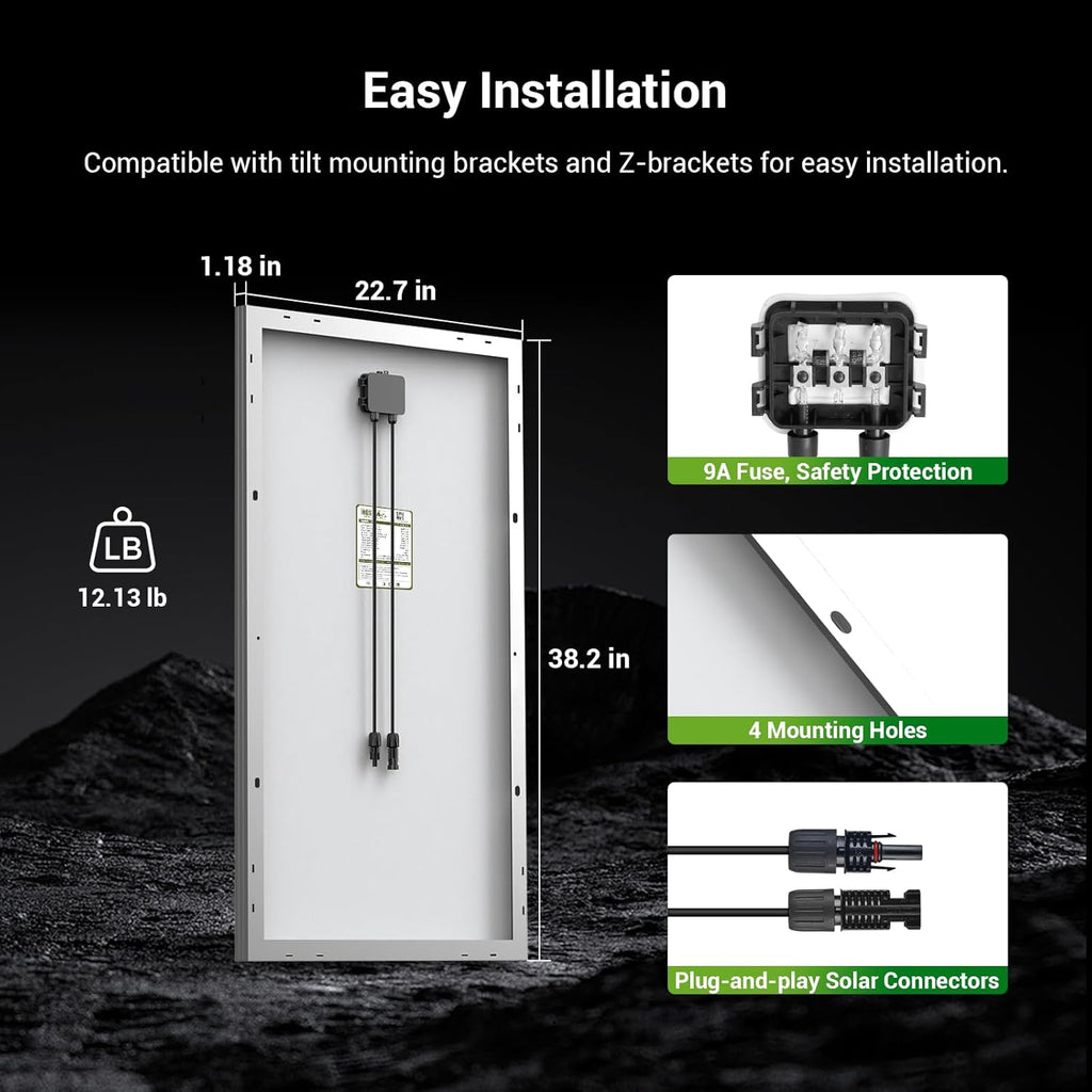 100W 12V Monocrystalline Solar Panel with Solar Connectors, High Efficiency Module PV Power for Battery Charging Boat, Caravan, RV and Any Other off Grid Applications