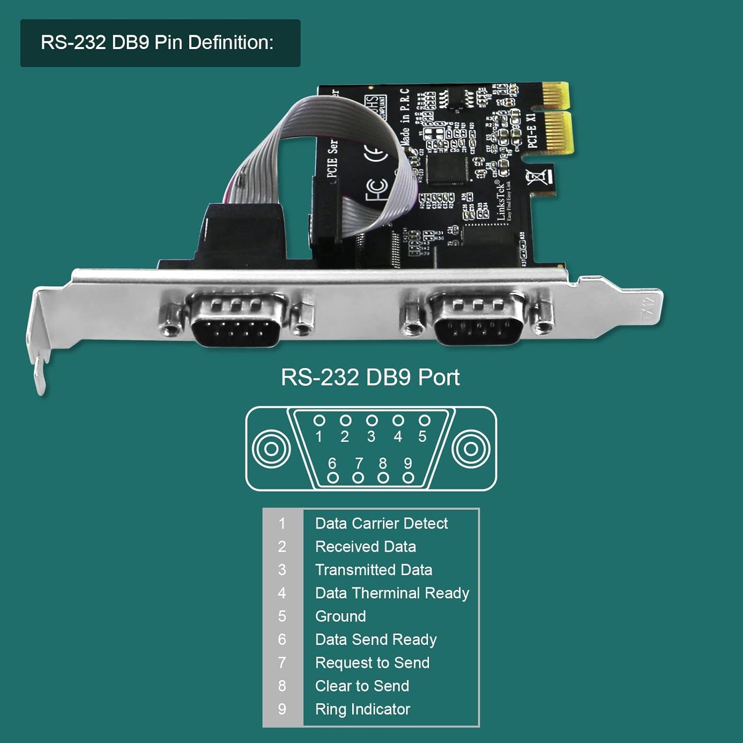 2-Port PCI Express RS-232 DB9 Serial Port Card for Windows XP, Vista,7, 8.X, 10, 11 32/64Bit and Linux Pcs, PCIE RS232 Card, PCIE Serial DB9 Port Card (PCIE-SE2)