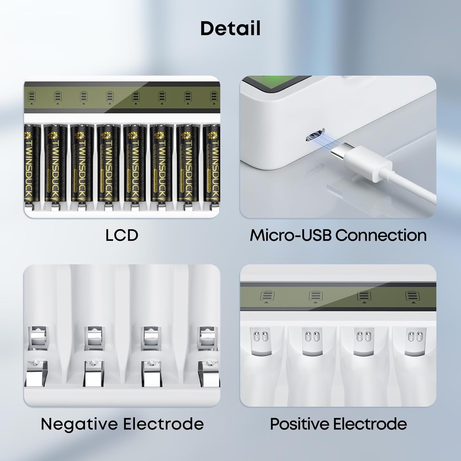Rechargeable Battery Charger, 8 Bay AA AAA Smart Charger with LCD Display, Independent Slots for Ni-Mh Ni-Cd Batteries