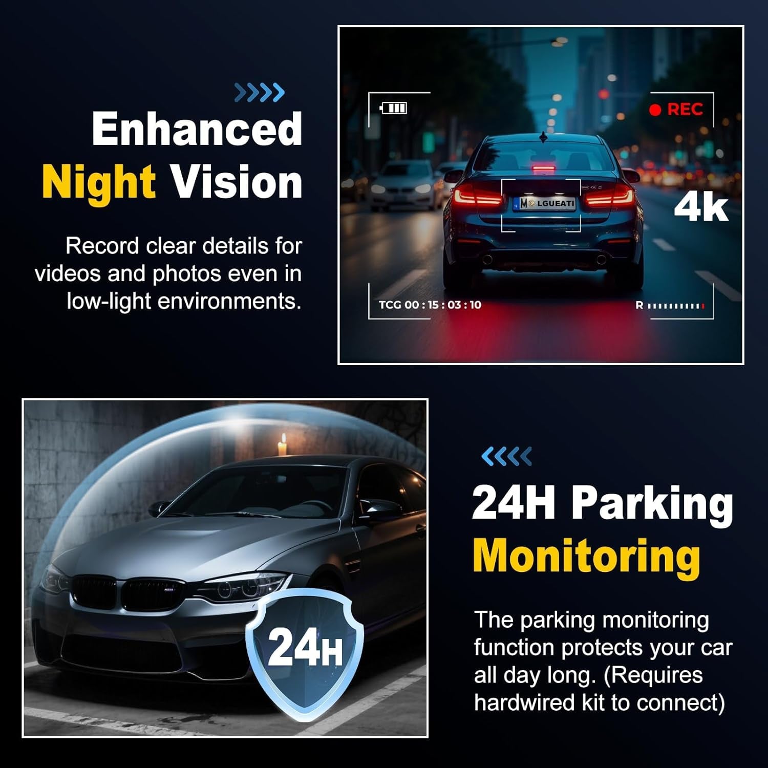 4K+2K Dash Cam Front and Rear, Free 64GB Card Included, 5.8Ghz Wifi Dash Camera for Cars, Built-In G-Sensor, 3.2” IPS Screen, 170°Wide Angle, Night Vision, 24 Parking Mode