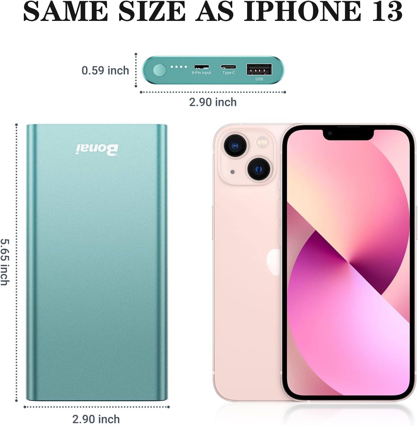 Portable Charger 12,000Mah 5V/3A Fast Charging Power Bank, Dural Input & Output Ports (USB-C in & Out) Portable Phone Charger for Iphone 17/16/15/14/13/12 Series Galxy Android Ipad Etc - Mint