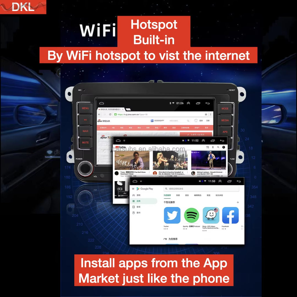 New 7 Inch Car Stereo Android Auto Big Touch Screen Car Music Stereo 2G 64G Carplay GPS Car DVD Player for VW Golf Bora Caddy