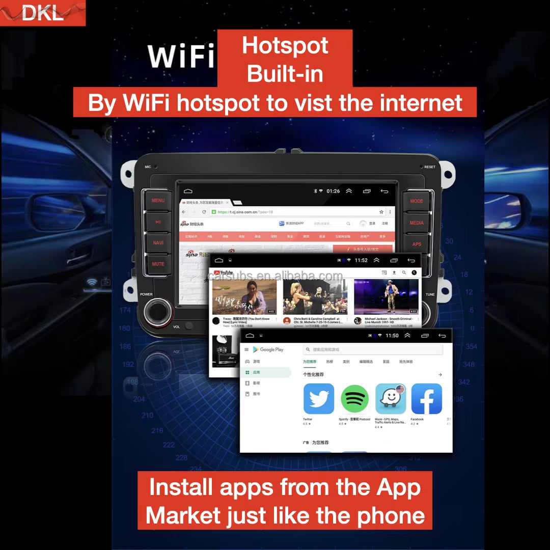 New 7 Inch Car Stereo Android Auto Big Touch Screen Car Music Stereo 2G 64G Carplay GPS Car DVD Player for VW Golf Bora Caddy