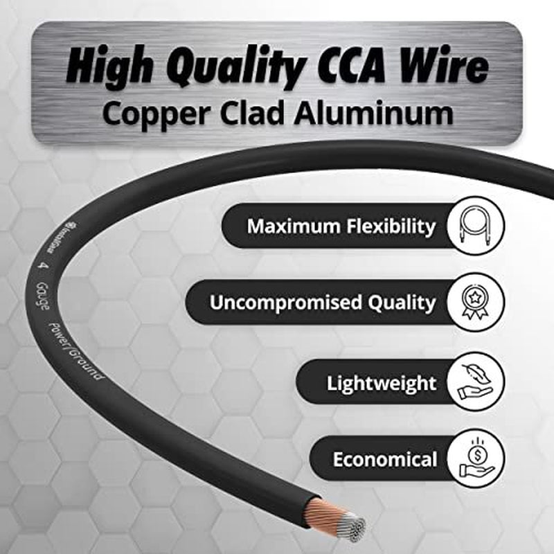 Installgear 8 Gauge Wire (50Ft) Copper Clad Aluminum Assorted Sizes , Styles