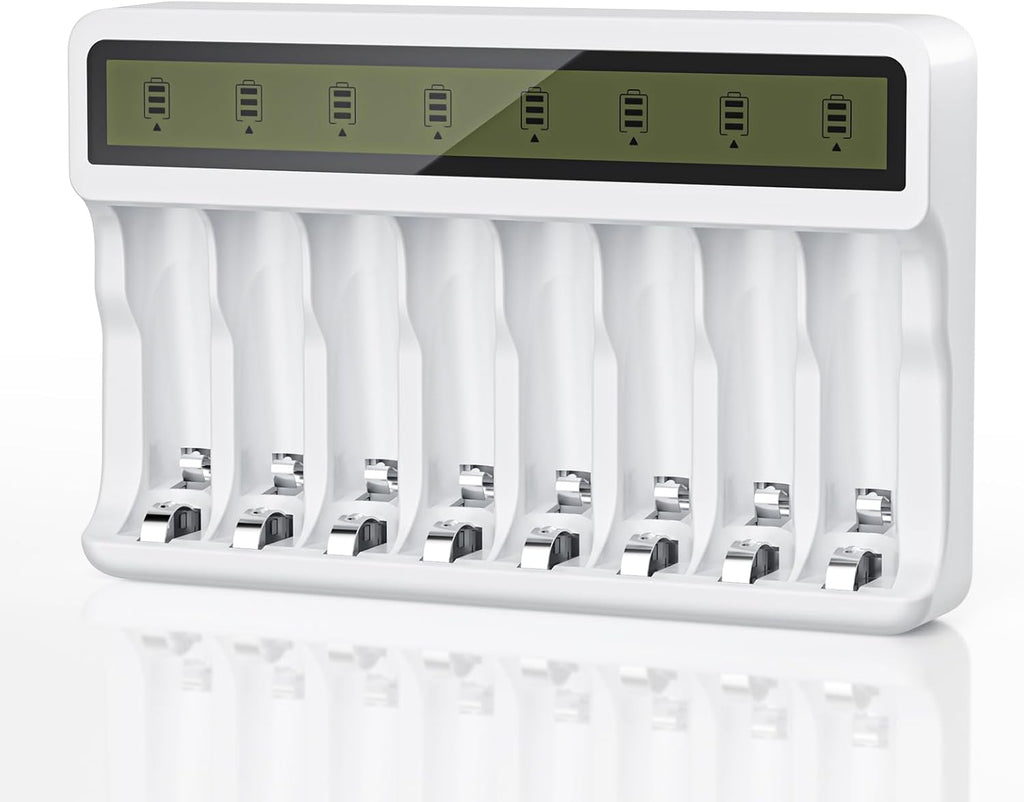 Rechargeable Battery Charger, 8 Bay AA AAA Smart Charger with LCD Display, Independent Slots for Ni-Mh Ni-Cd Batteries