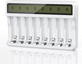 Rechargeable Battery Charger, 8 Bay AA AAA Smart Charger with LCD Display, Independent Slots for Ni-Mh Ni-Cd Batteries