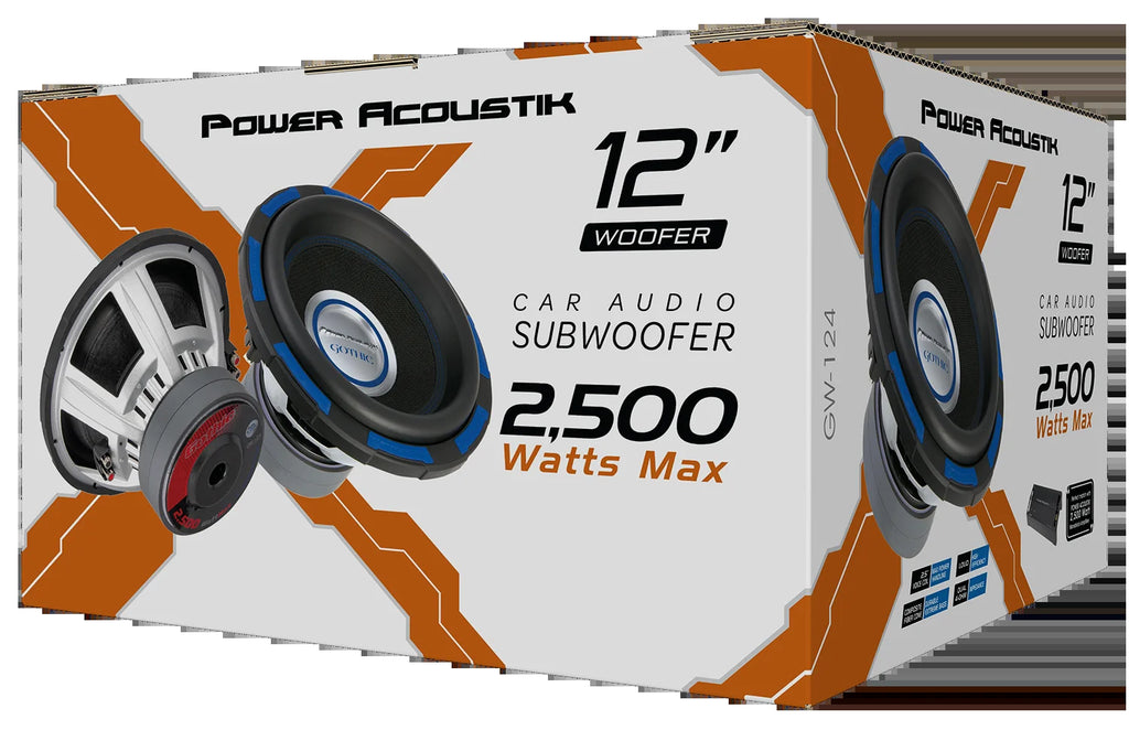 Gothic Series GW-124 Premium 12" Subwoofer - 2,500 Watt Max, Composite Fiber Rigid Cone (New)
