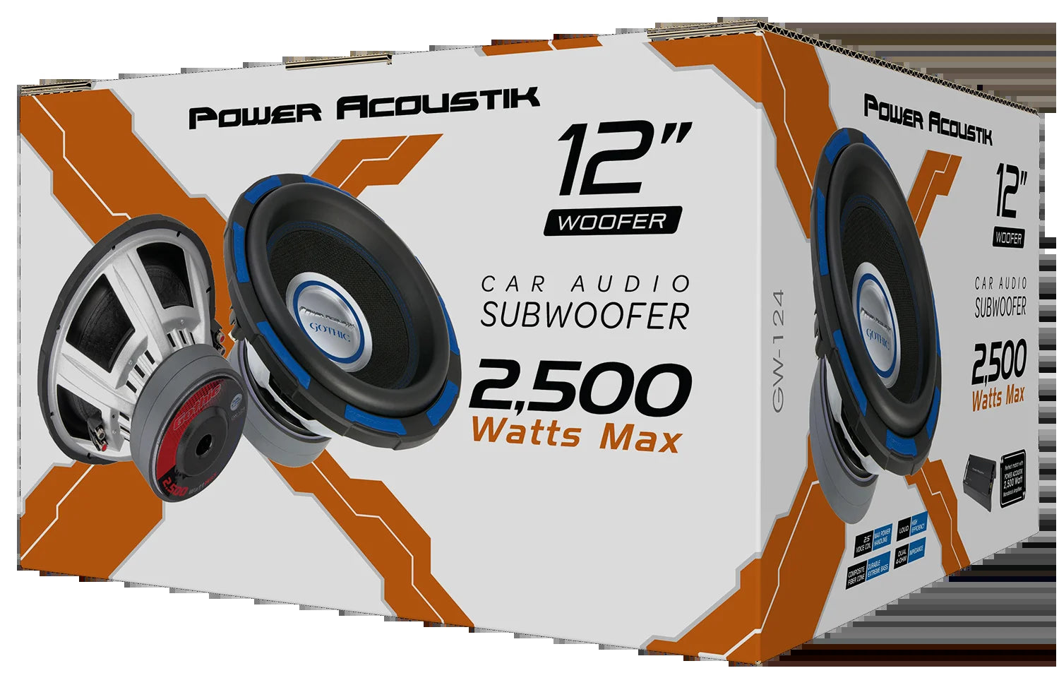 Gothic Series GW-124 Premium 12" Subwoofer - 2,500 Watt Max, Composite Fiber Rigid Cone (New)
