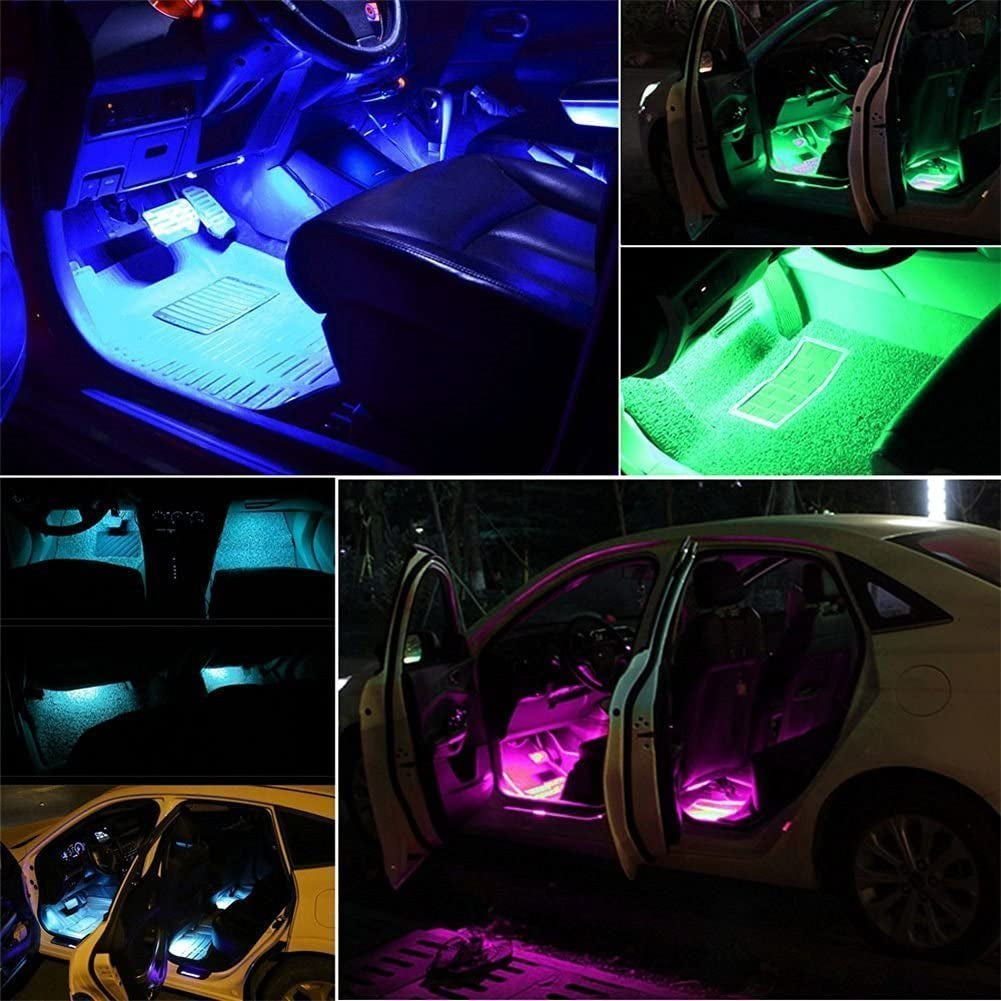 Car LED Strip Light,  4 Pcs Multicolor Music Car Interior Atmosphere Lights for Car TV Home with Sound Active Function,Remote Control and Smart USB Port (48 LED-USB Port)
