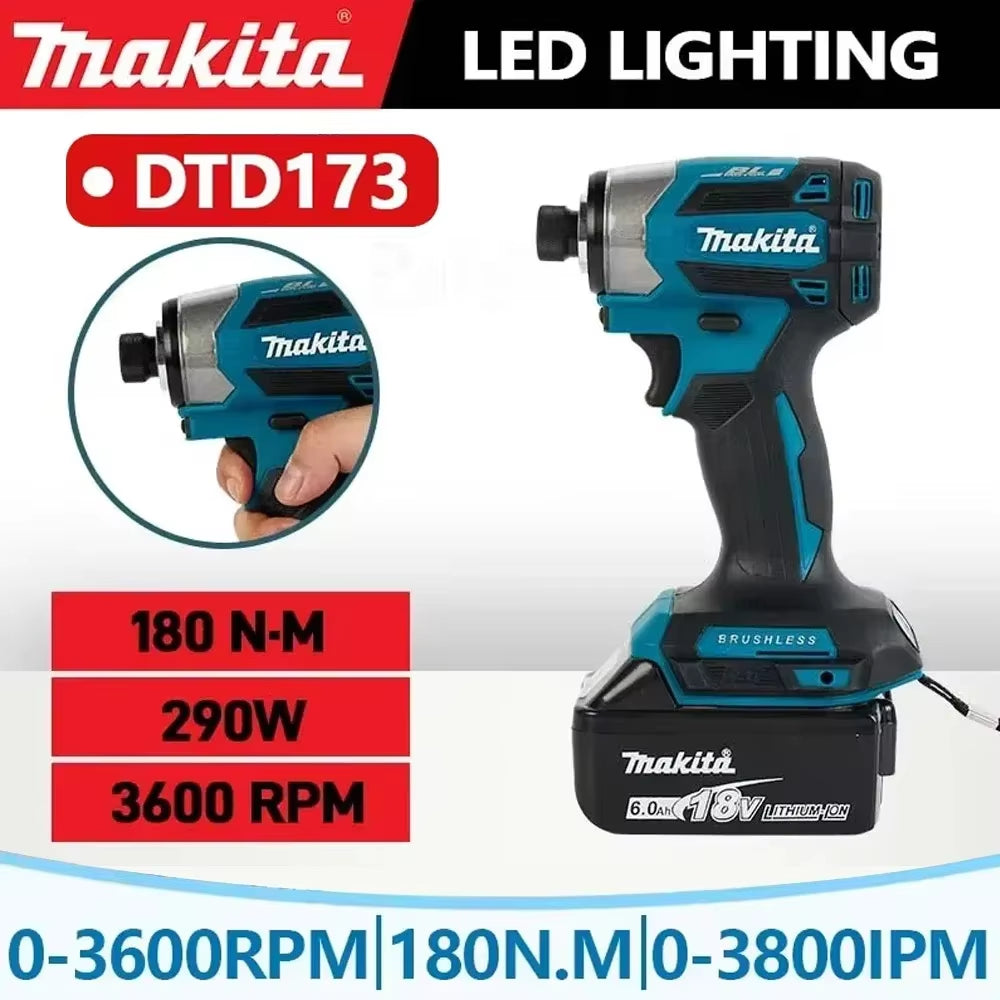 DTD173 1800RPM Cordless Impact Driver 180N.M Brushless Motor Electric Drill Wood/Bolt/T-Mode for  Battery