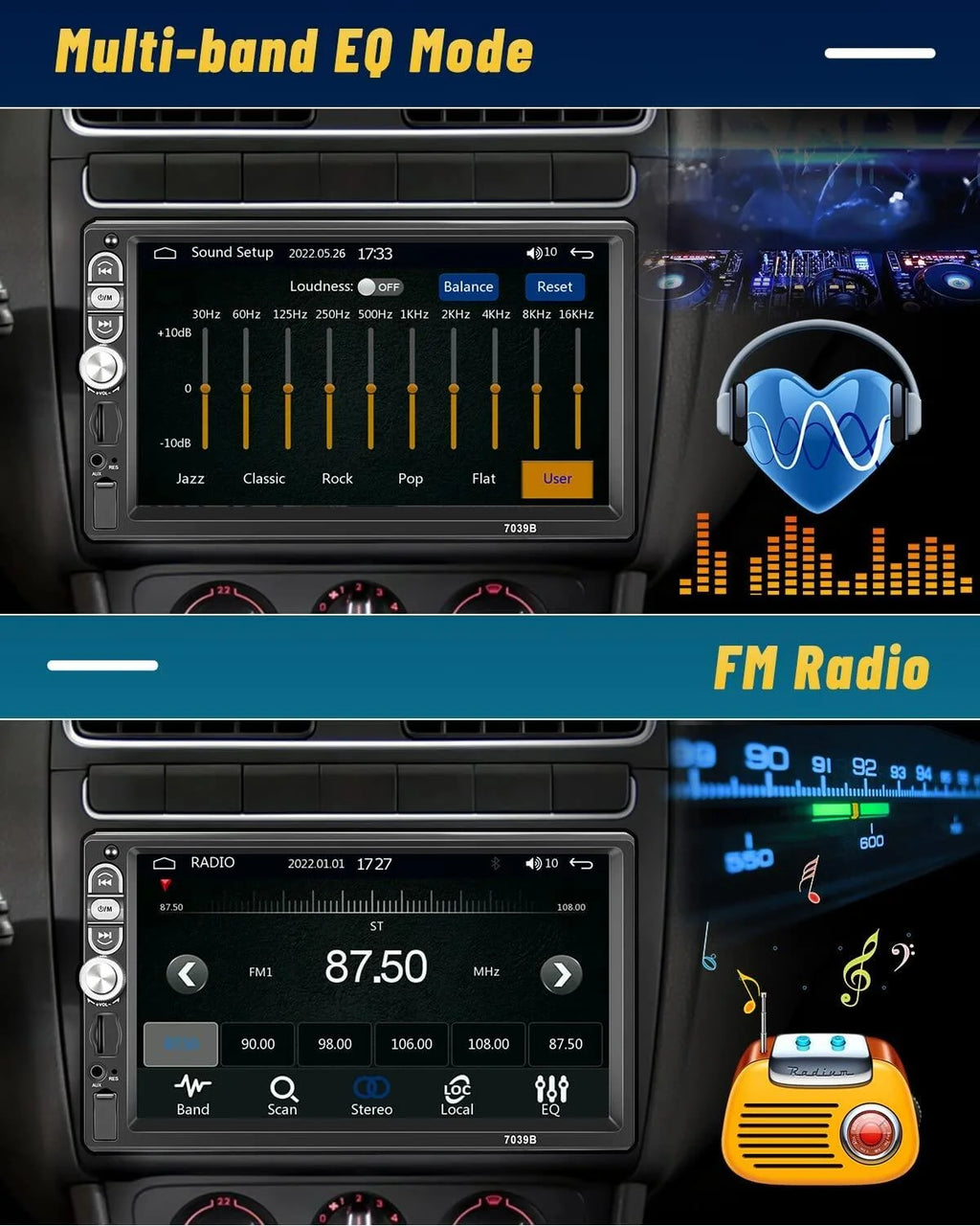 1 Din 7" Car Stereo Radio Carplay Android Auto Mirror Link Car Player MP5