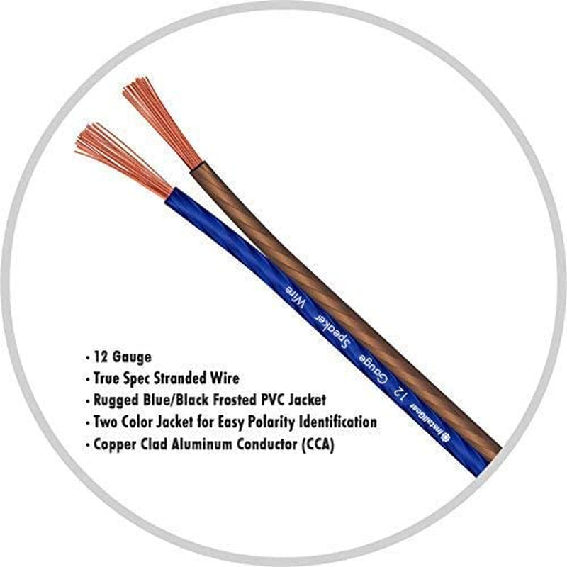 12 Gauge Speaker Wire (100Ft - Blue/Black) - Car & Home Speaker Cable for Stereos, Theater, Radio, Outdoor Use