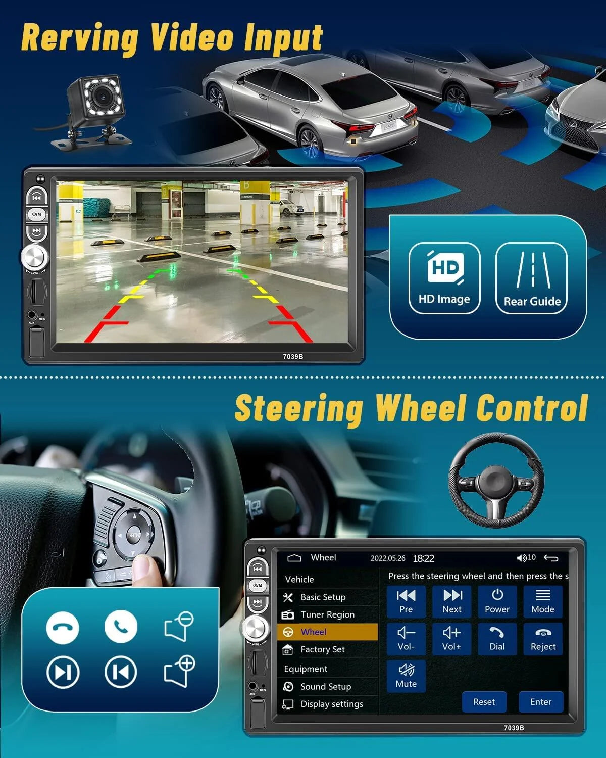 1 Din 7" Car Stereo Radio Carplay Android Auto Mirror Link Car Player MP5