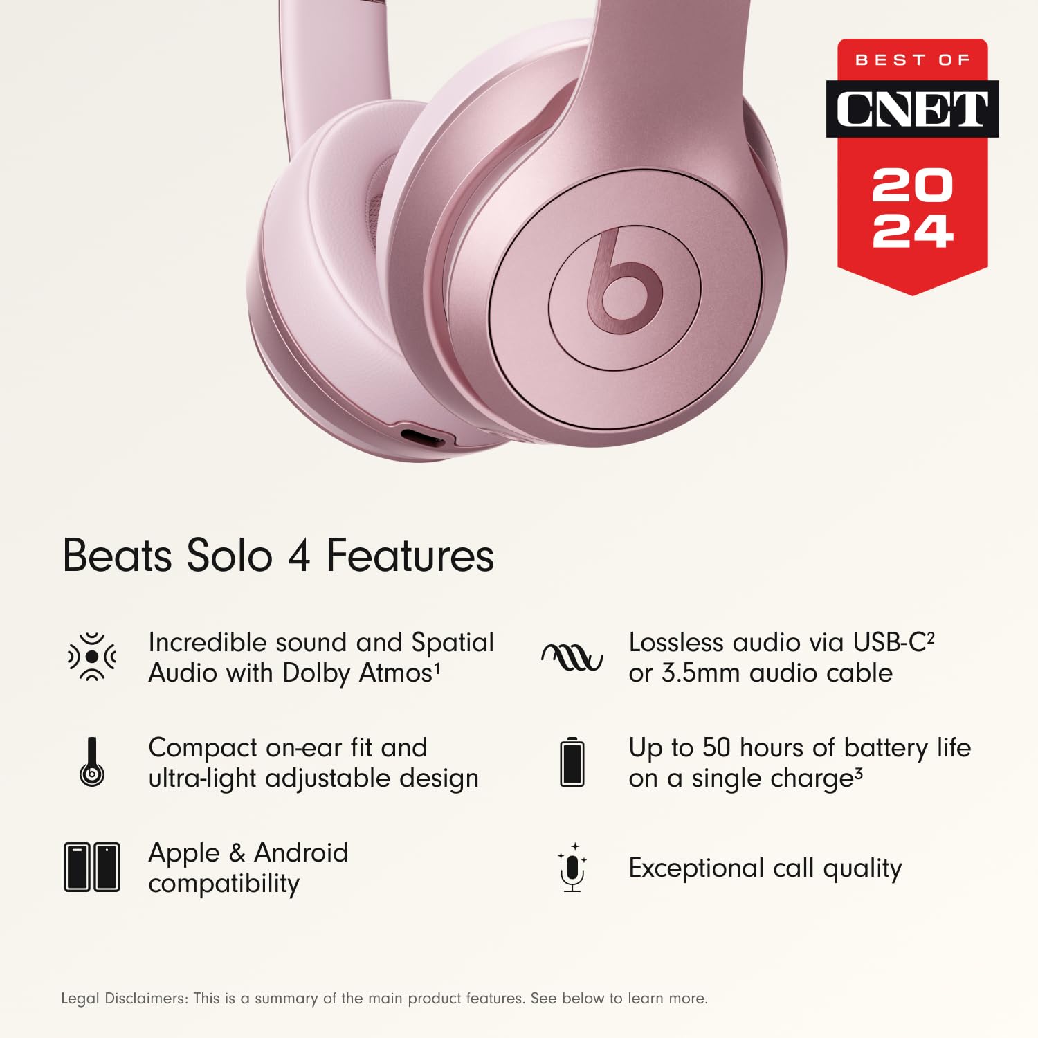 Beats Solo 4 - Wireless On-Ear Bluetooth Headphones, Up to 50-Hour Battery Life, Ultra-Lightweight Comfort, Powerful and Balanced Sound, Apple & Android Compatible - Matte Black