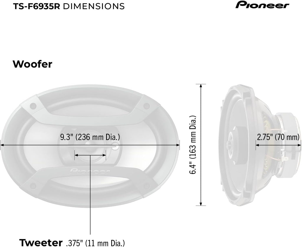 TS-F6935R 3-Way Coaxial Car Audio Speakers - 6" X 9" Passive Car Speakers (Pair), 230 W Max Power, Black and Silver