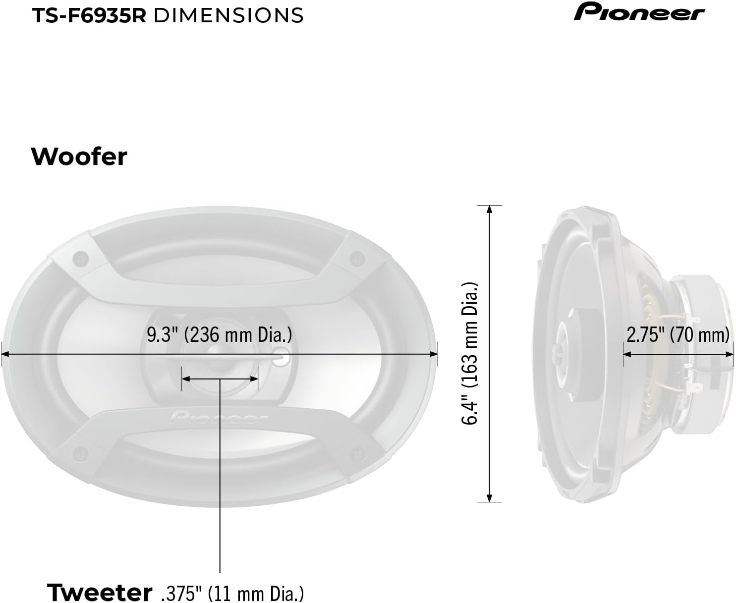 TS-F6935R 3-Way Coaxial Car Audio Speakers - 6" X 9" Passive Car Speakers (Pair), 230 W Max Power, Black and Silver