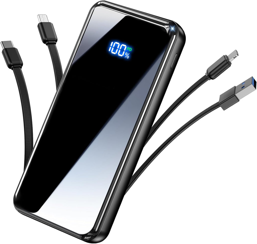 Portable Charger,50000Mah Power Bank Built-In Cable, 22.5W PD USB C in & Out Fast Charging, External Battery Pack with 6 Output & 2 Input, Travel Camping Essential for Iphone 17/16/15/14/13/12,Android