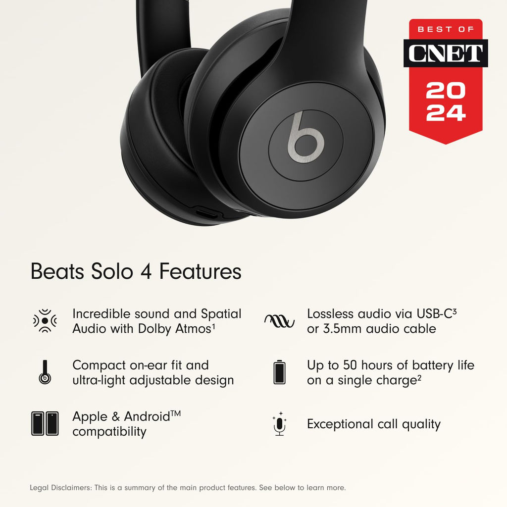 Beats Solo 4 - Wireless On-Ear Bluetooth Headphones, Up to 50-Hour Battery Life, Ultra-Lightweight Comfort, Powerful and Balanced Sound, Apple & Android Compatible - Matte Black