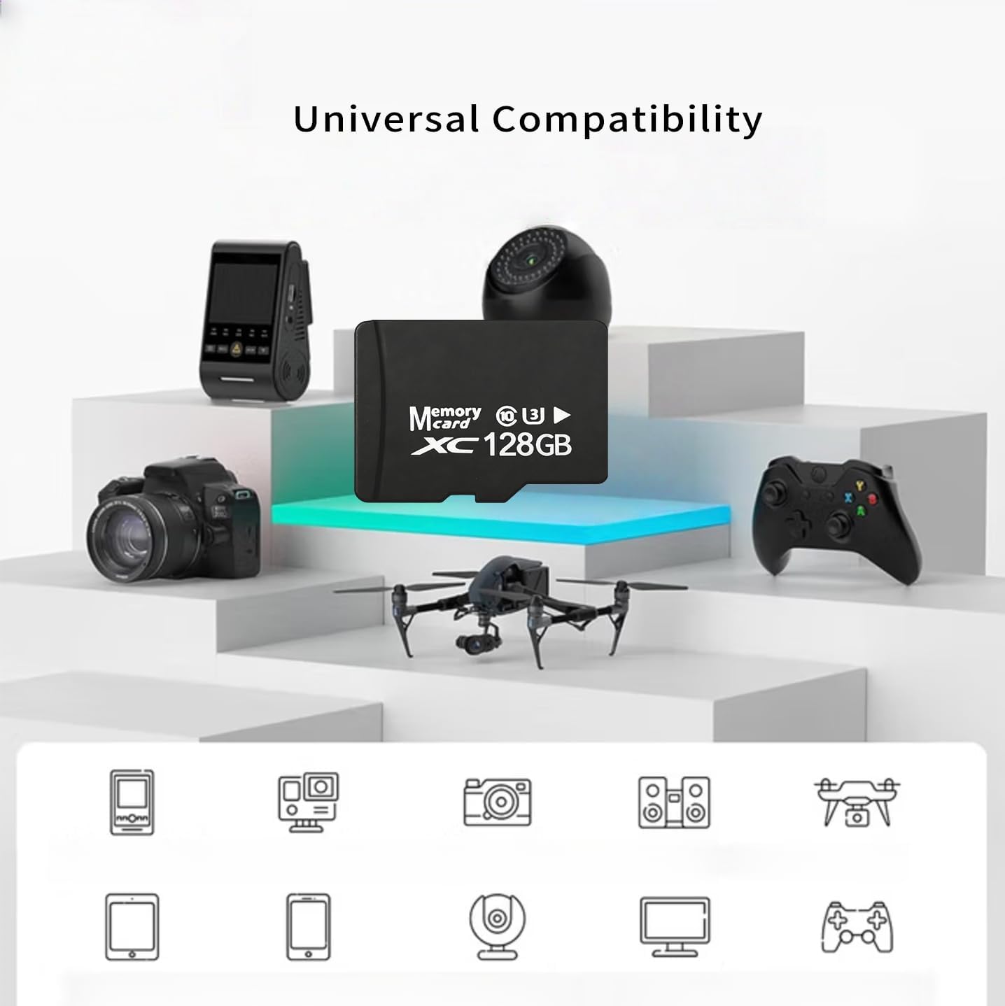 128GB 2-Pack Microsdxc Cards with SD Adapter & USB Reader, U3 V30 Standard Speed, High-Endurance TF Cards for Dash Cam & Security Camera, 4K Ready