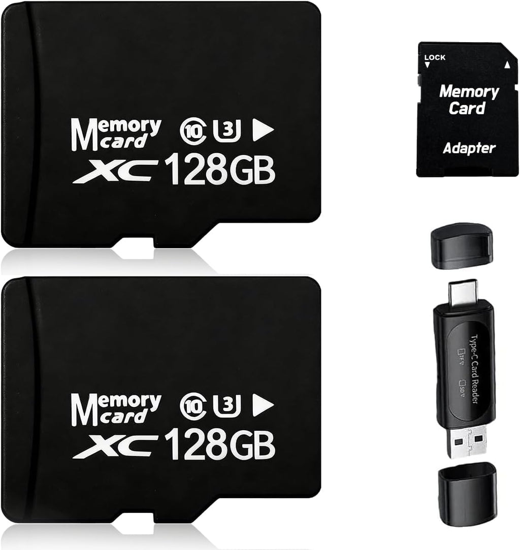 128GB 2-Pack Microsdxc Cards with SD Adapter & USB Reader, U3 V30 Standard Speed, High-Endurance TF Cards for Dash Cam & Security Camera, 4K Ready