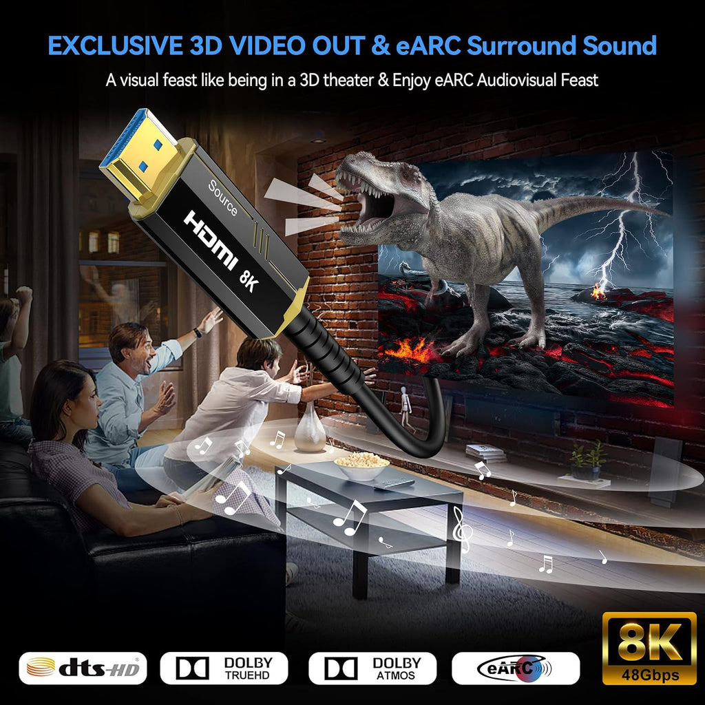 8K Fiber Optic HDMI Cables 30Ft, 48Gbps Ultra High Speed HDMI 2.1 Cable, 8K@60Hz 4K@120Hz, Compatible for Playstation 5 PC HDTV, Male-To-Male （Gold Plated Connector）