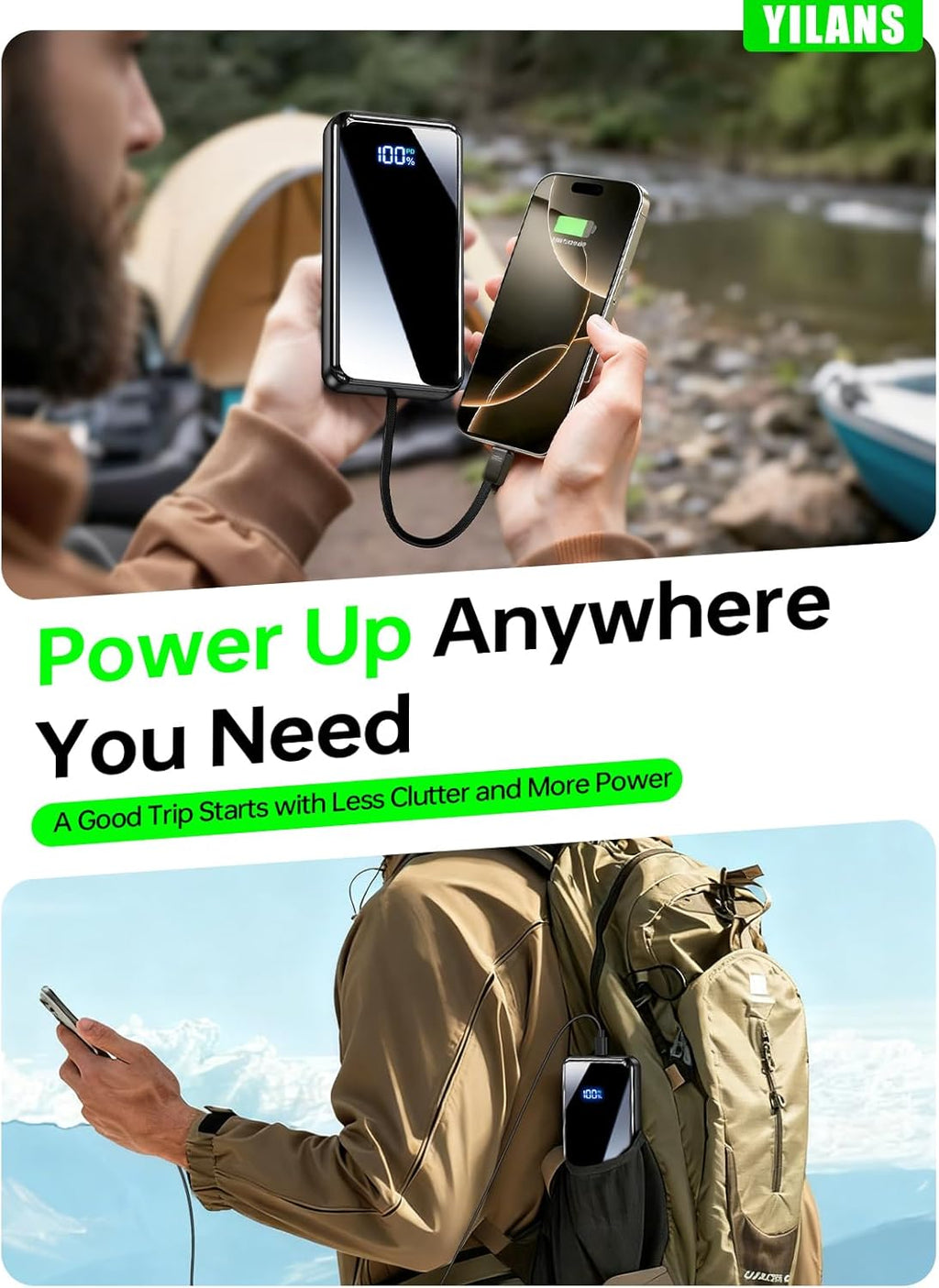 Portable Charger,50000Mah Power Bank Built-In Cable, 22.5W PD USB C in & Out Fast Charging, External Battery Pack with 6 Output & 2 Input, Travel Camping Essential for Iphone 17/16/15/14/13/12,Android