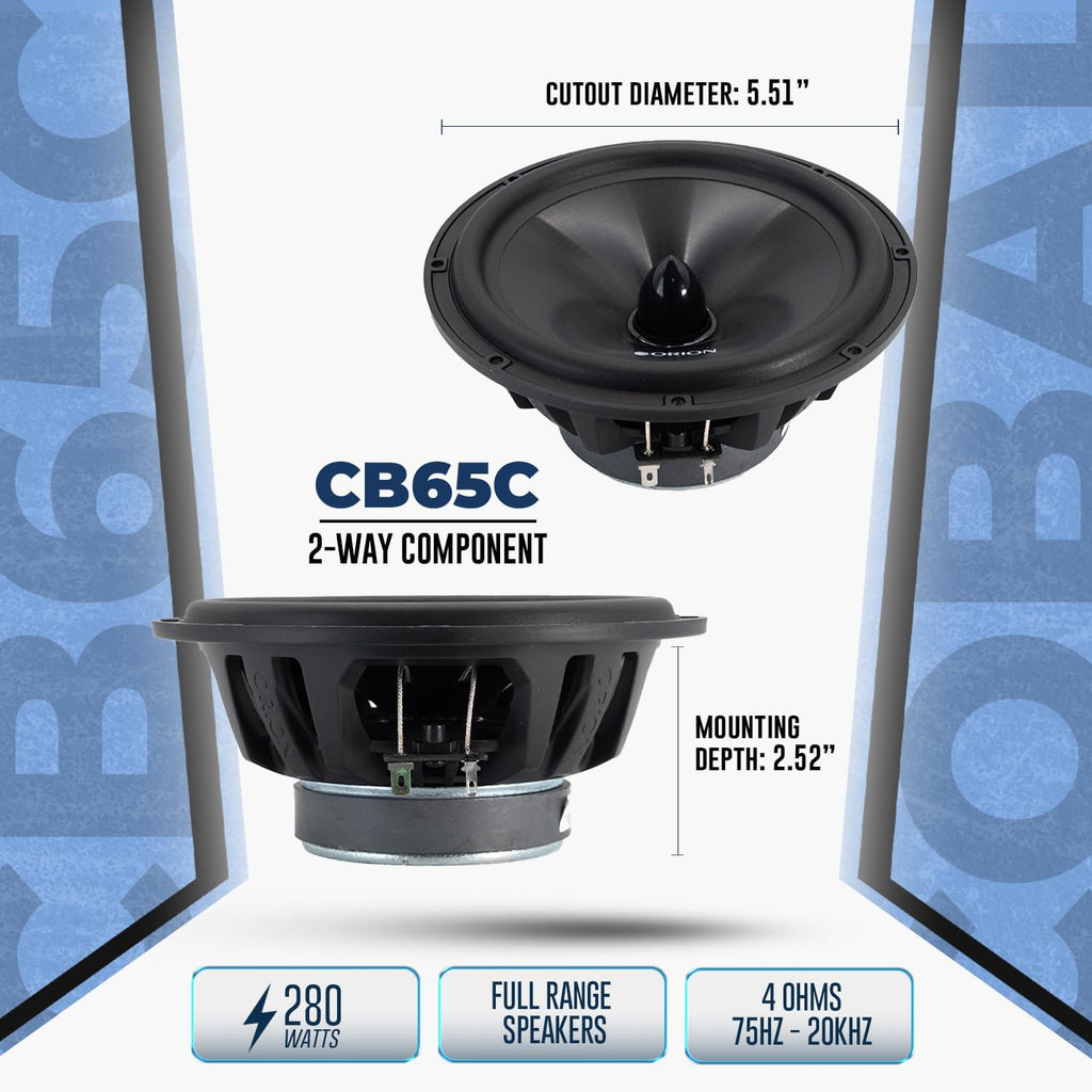 Cobalt Series CB65C 2-Way Car Audio Component System - 6.5” Speakers, Full Range, Enhanced Bass, 280W, 4 Ohms, Easy Installation, 1” Silk Dome Tweeter, External Passive Crossover (Pair)