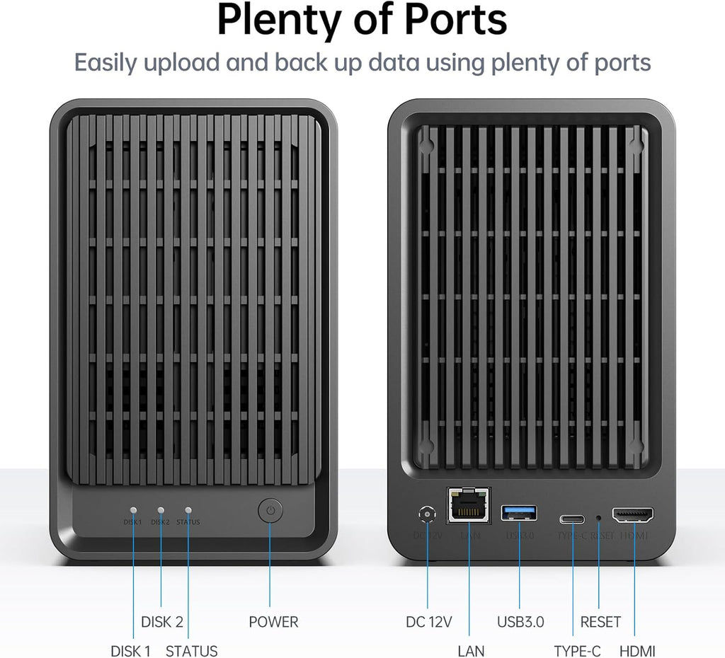 Zero1 2-Bay Desktop NAS, Maximum 60TB (Diskless), User-Friendly Home NAS Storage, Private Security & Remote Access, Silent, 4GB RAM, 2.5Gbe Port, 4K HDMI, Network Attached Storage