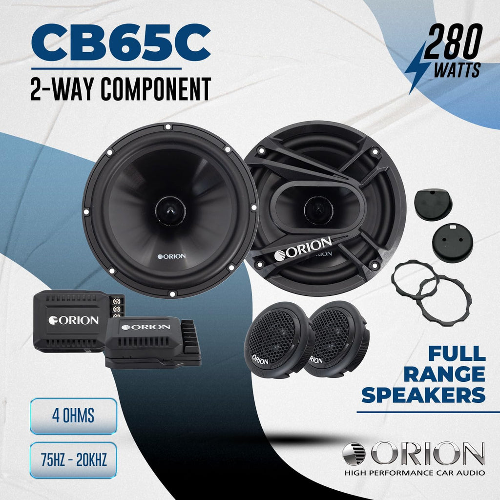 Cobalt Series CB65C 2-Way Car Audio Component System - 6.5” Speakers, Full Range, Enhanced Bass, 280W, 4 Ohms, Easy Installation, 1” Silk Dome Tweeter, External Passive Crossover (Pair)