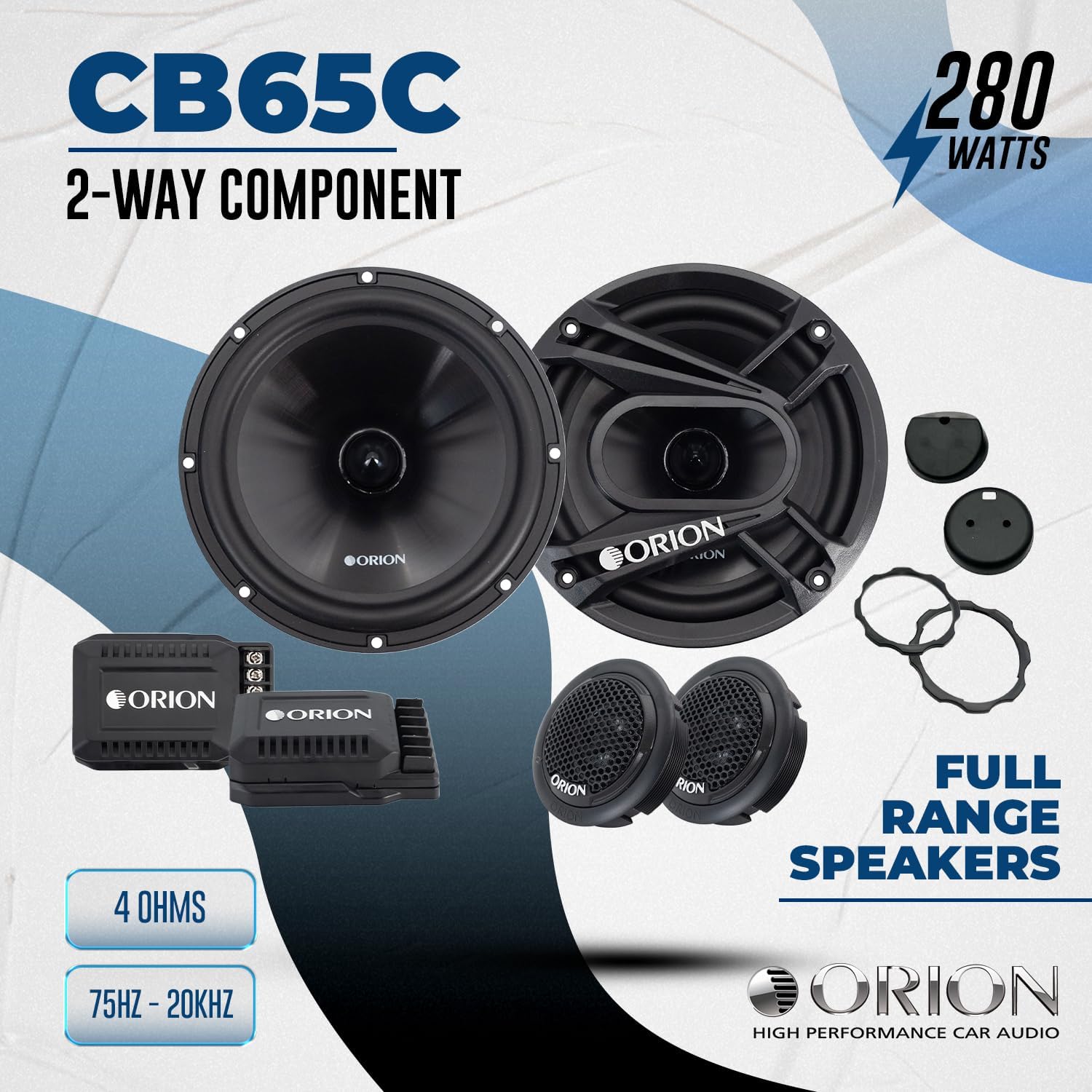 Cobalt Series CB65C 2-Way Car Audio Component System - 6.5” Speakers, Full Range, Enhanced Bass, 280W, 4 Ohms, Easy Installation, 1” Silk Dome Tweeter, External Passive Crossover (Pair)