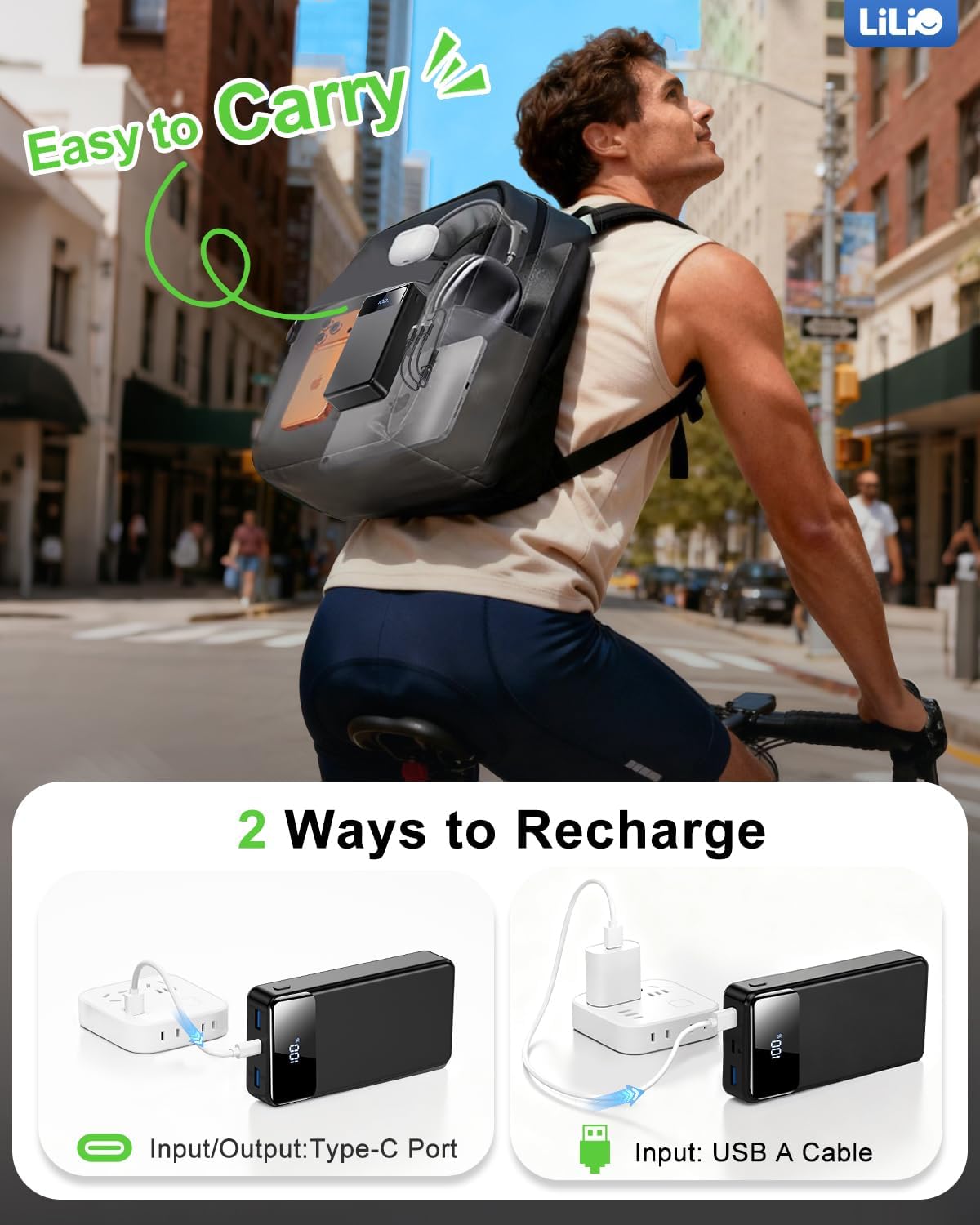 Portable Charger Power Bank，60,000Mah Battery Pack, 22.5W Power Bank Fast Charging with USB Cable, Phone Charger for Iphone 17/16/15/14/13 All Series/Samsung/Android, Camping Essentials, Black