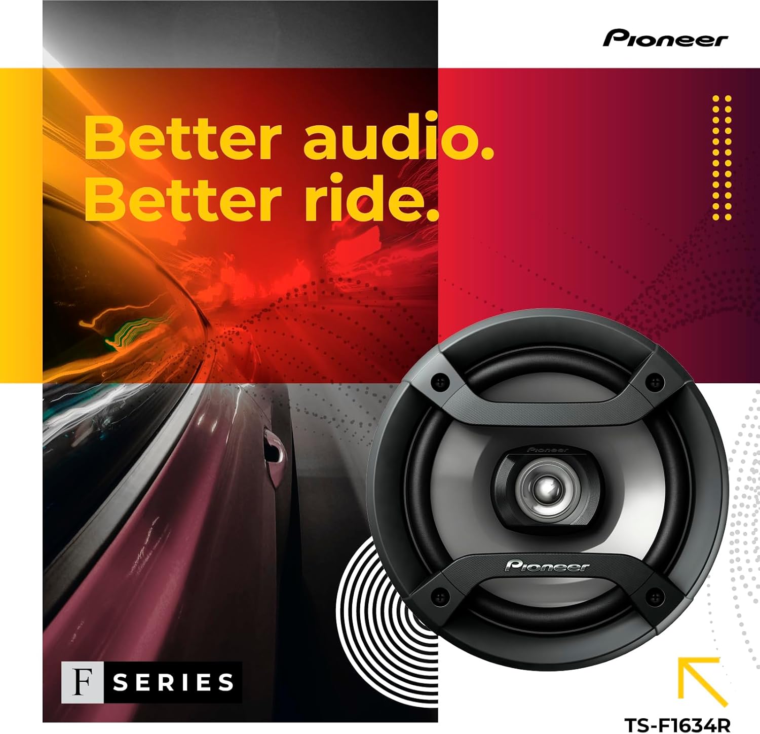 F-Series TS-F1634R 6.5” 2-Way Speakers (Pair) – 200W Max, Balanced Sound + Smooth Treble, Great Stock Replacement, High-Efficiency Speaker Designed for OEM Power