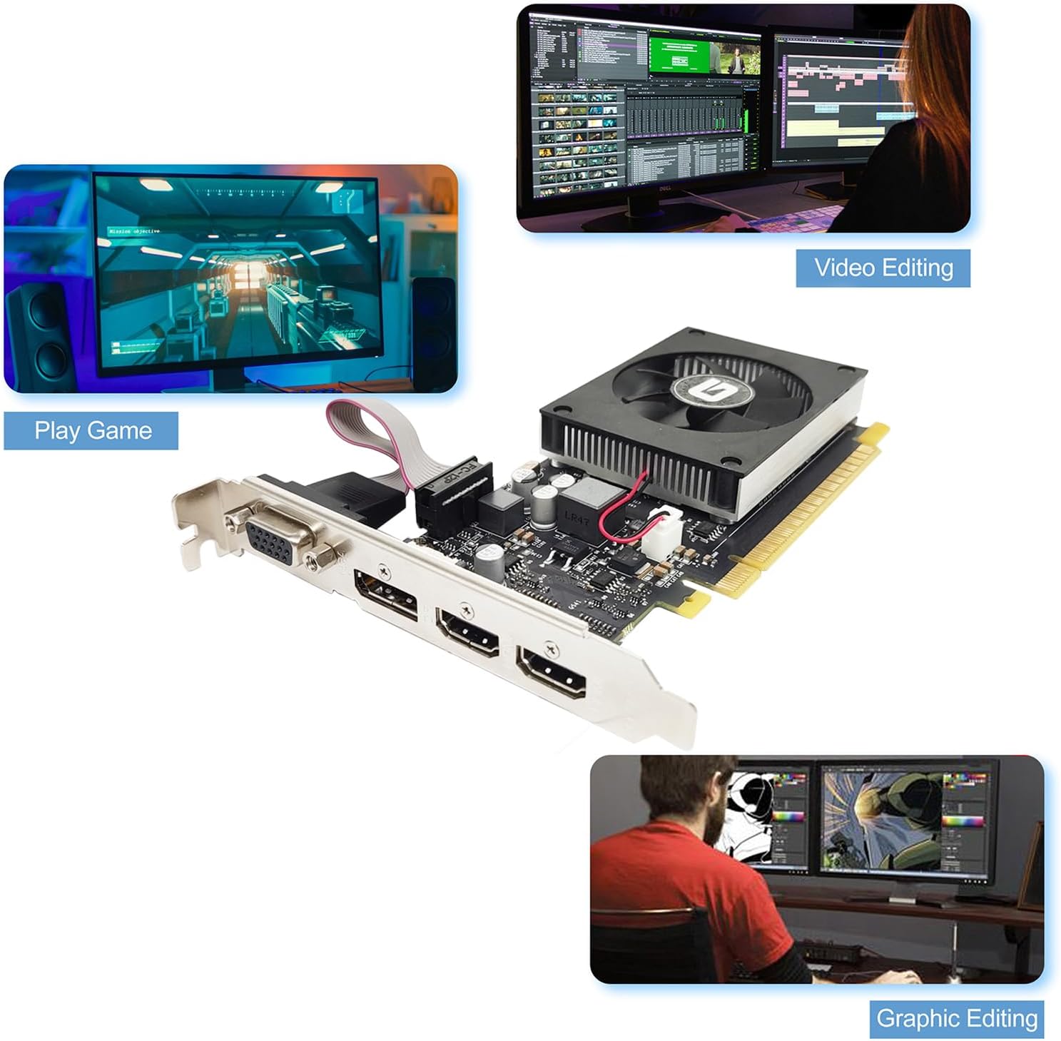 Geforce GT 730 4G Low Profile Graphics Card, 2X HDMI, DP, VGA, DDR3, PCI Express 2.0 X8, Entry Level GPU for PC, SFF and HTPC, Compatible with Windows 11