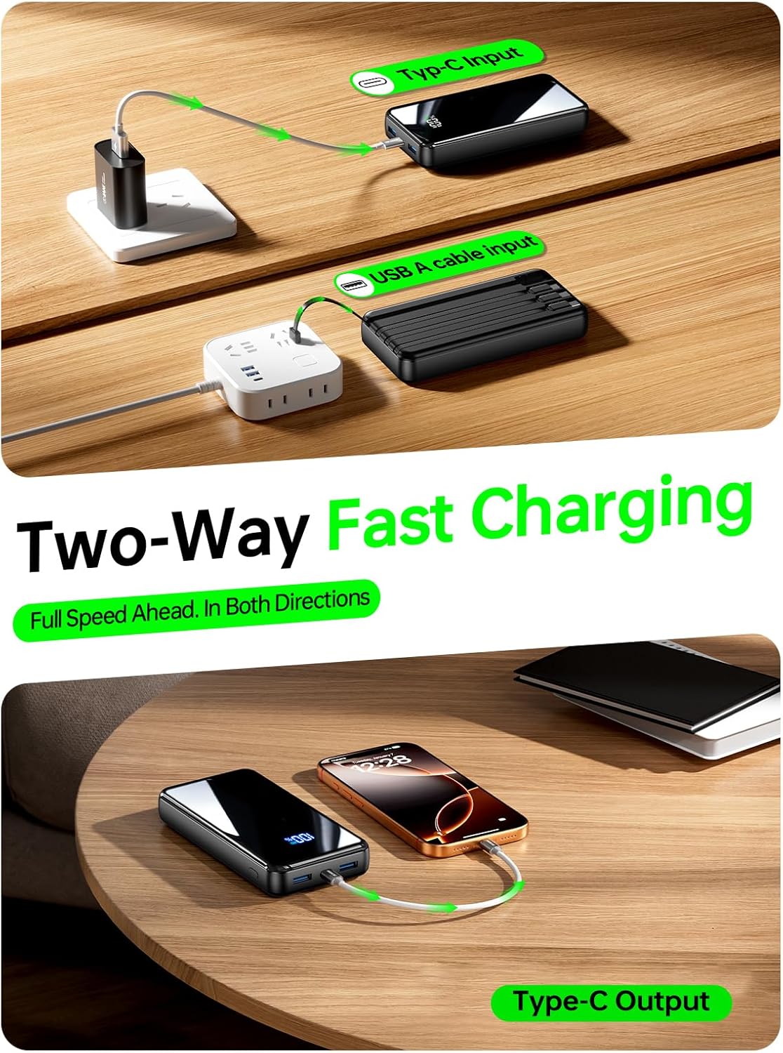 Portable Charger,50000Mah Power Bank Built-In Cable, 22.5W PD USB C in & Out Fast Charging, External Battery Pack with 6 Output & 2 Input, Travel Camping Essential for Iphone 17/16/15/14/13/12,Android