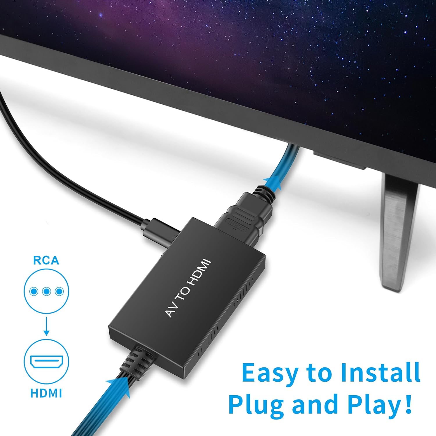 RCA to HDMI Converter, Composite to HDMI Adapter Support 1080P PAL/NTSC Compatible with PS One, PS2, PS3, STB, Xbox, VHS, VCR, Blue-Ray DVD Players