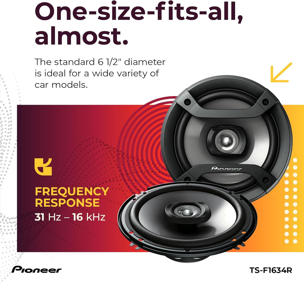 F-Series TS-F1634R 6.5” 2-Way Speakers (Pair) – 200W Max, Balanced Sound + Smooth Treble, Great Stock Replacement, High-Efficiency Speaker Designed for OEM Power