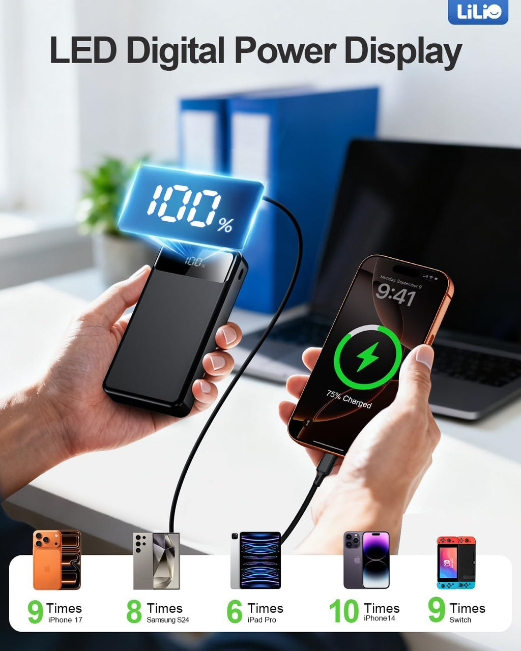 Portable Charger Power Bank，60,000Mah Battery Pack, 22.5W Power Bank Fast Charging with USB Cable, Phone Charger for Iphone 17/16/15/14/13 All Series/Samsung/Android, Camping Essentials, Black