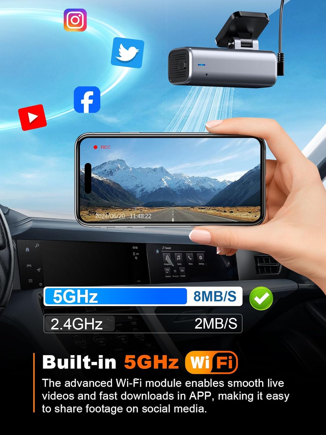4K Dash Cam Front, Built-In 5G Wifi, 64GB Card Included, Dash Camera for Cars, Mini Dashcam with Super Night Vision, Loop Recording, G-Sensor, 24 Hours Parking Monitor, Support 256GB Max