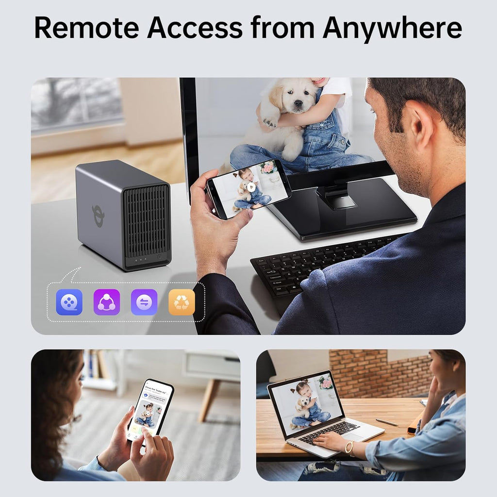 Zero1 2-Bay Desktop NAS, Maximum 60TB (Diskless), User-Friendly Home NAS Storage, Private Security & Remote Access, Silent, 4GB RAM, 2.5Gbe Port, 4K HDMI, Network Attached Storage