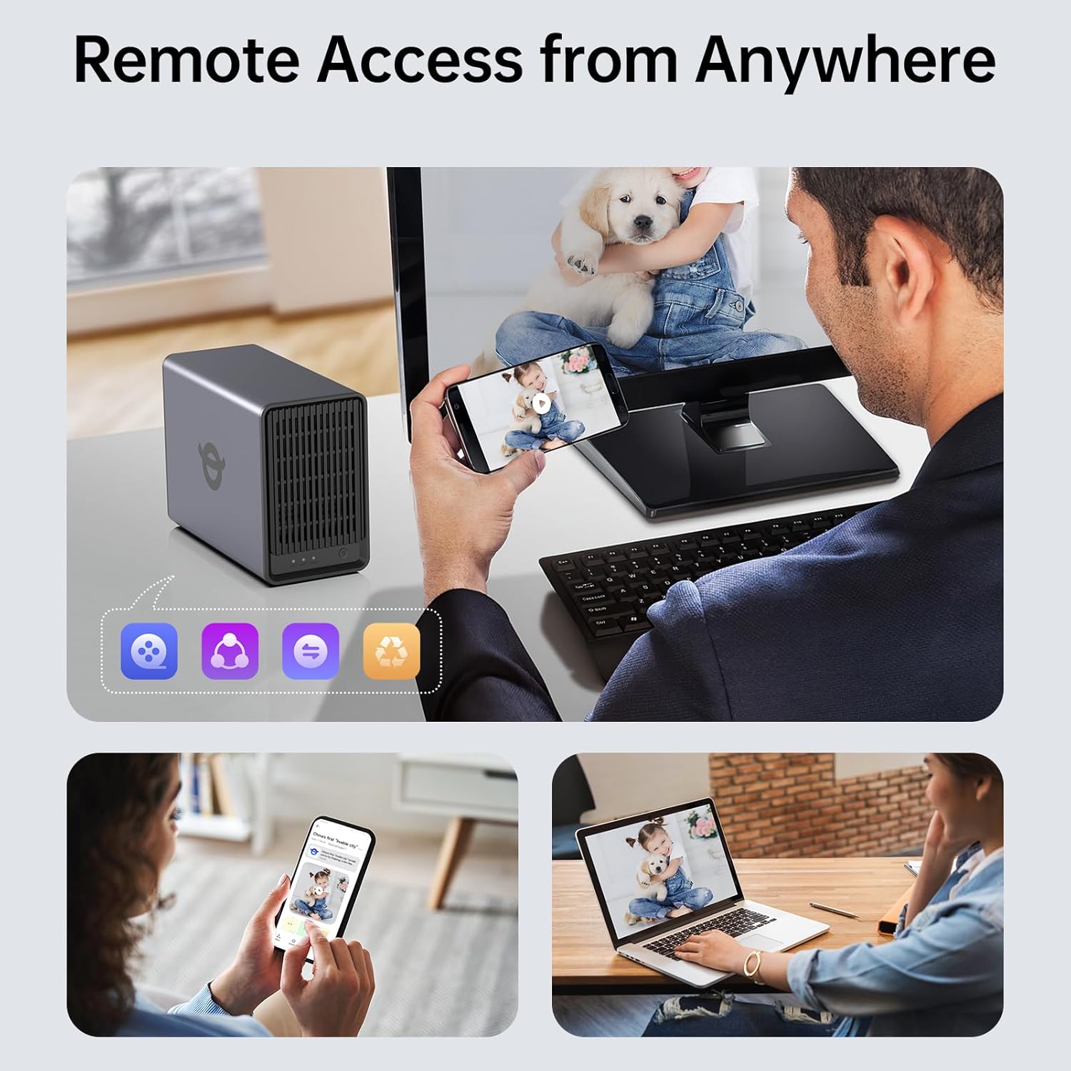 Zero1 2-Bay Desktop NAS, Maximum 60TB (Diskless), User-Friendly Home NAS Storage, Private Security & Remote Access, Silent, 4GB RAM, 2.5Gbe Port, 4K HDMI, Network Attached Storage