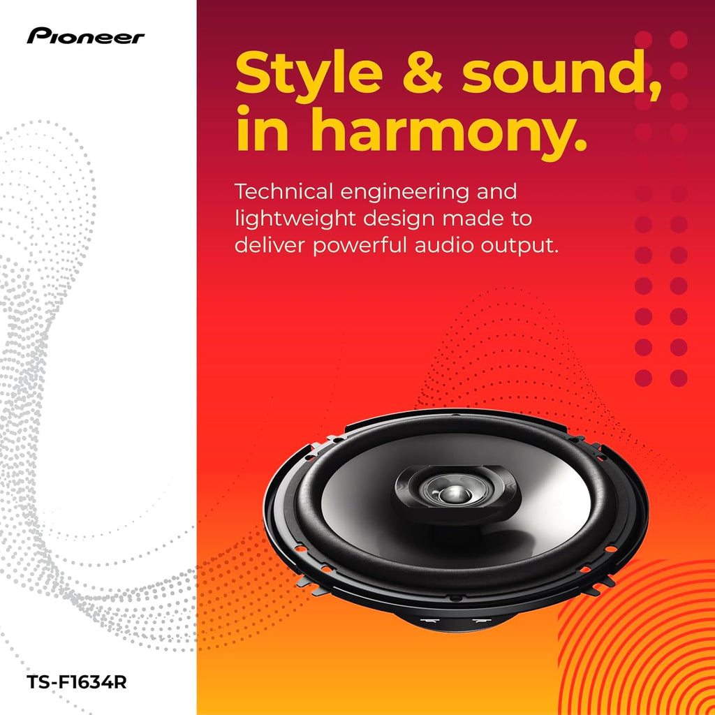 F-Series TS-F1634R 6.5” 2-Way Speakers (Pair) – 200W Max, Balanced Sound + Smooth Treble, Great Stock Replacement, High-Efficiency Speaker Designed for OEM Power
