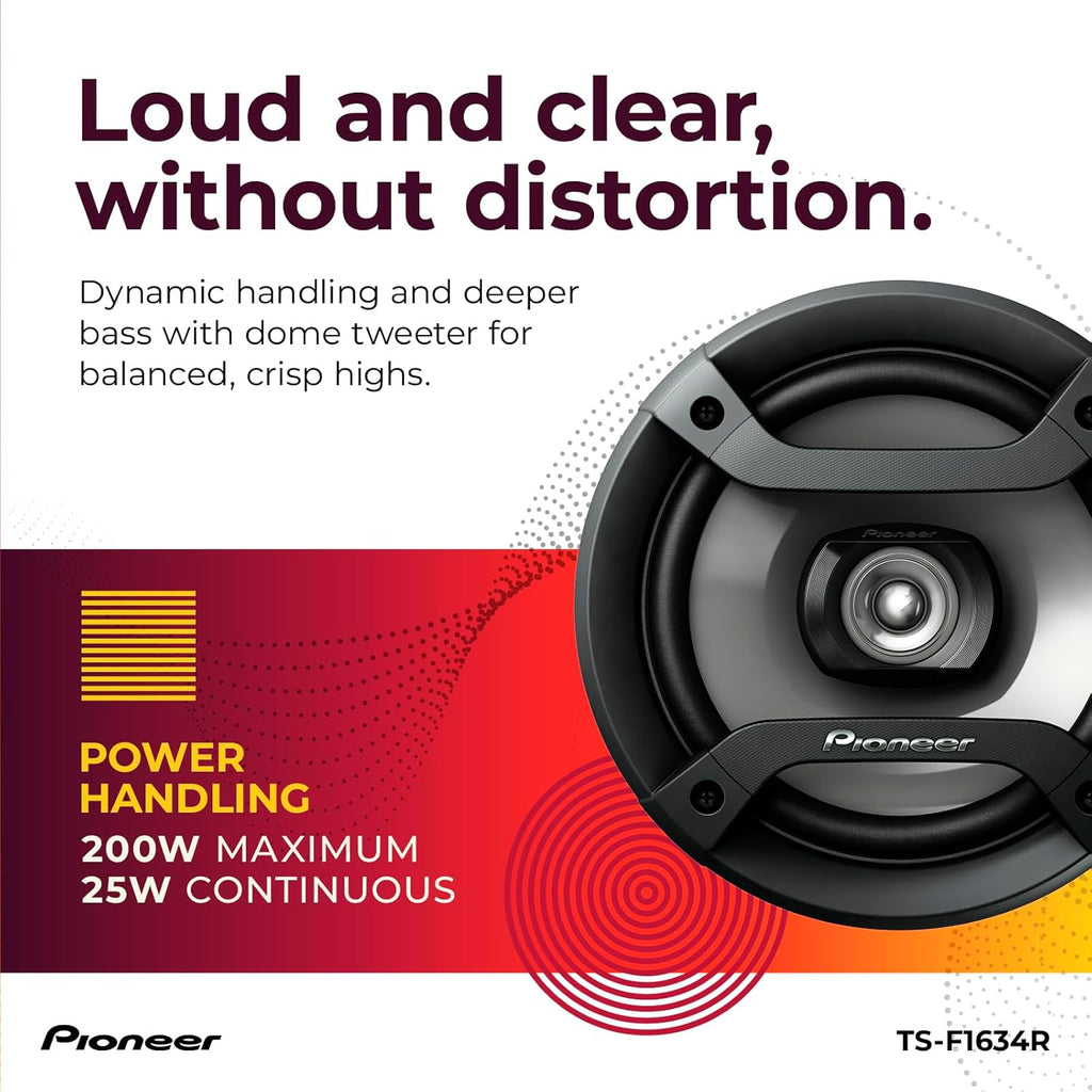 F-Series TS-F1634R 6.5” 2-Way Speakers (Pair) – 200W Max, Balanced Sound + Smooth Treble, Great Stock Replacement, High-Efficiency Speaker Designed for OEM Power