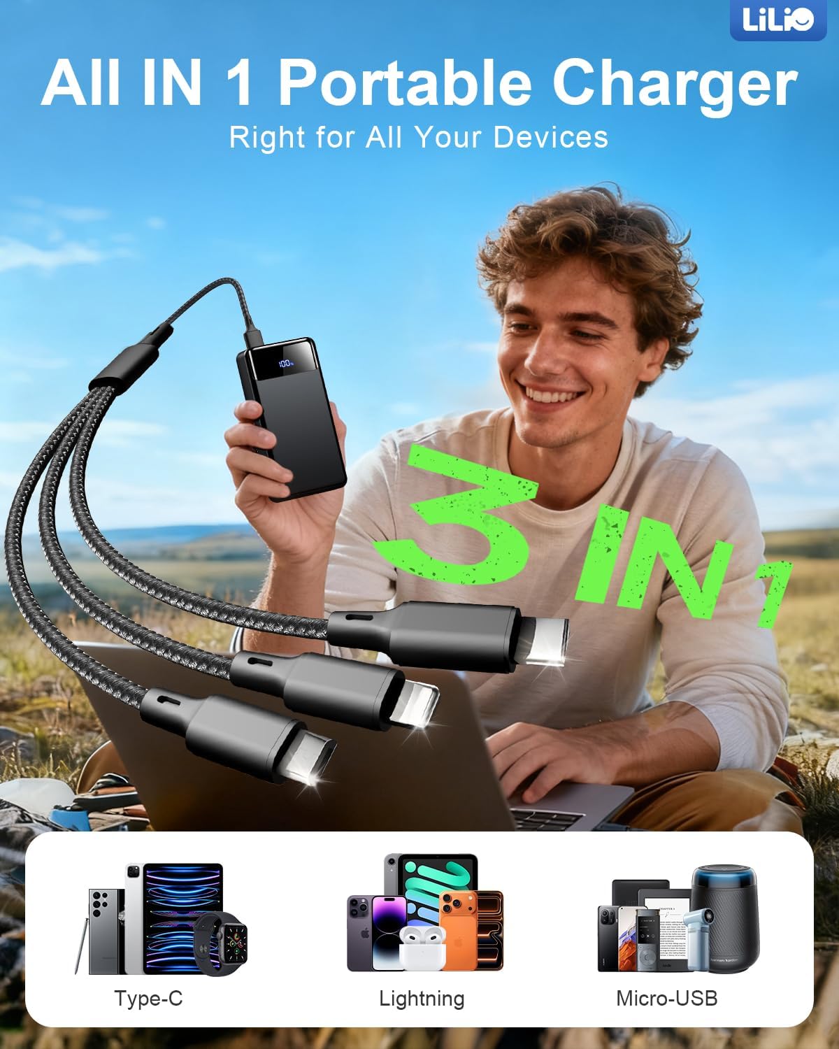 Portable Charger Power Bank，60,000Mah Battery Pack, 22.5W Power Bank Fast Charging with USB Cable, Phone Charger for Iphone 17/16/15/14/13 All Series/Samsung/Android, Camping Essentials, Black