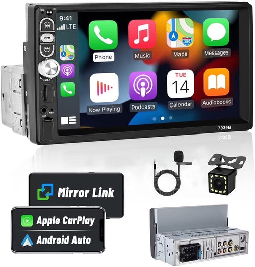 1 Din 7" Car Stereo Radio Carplay Android Auto Mirror Link Car Player MP5
