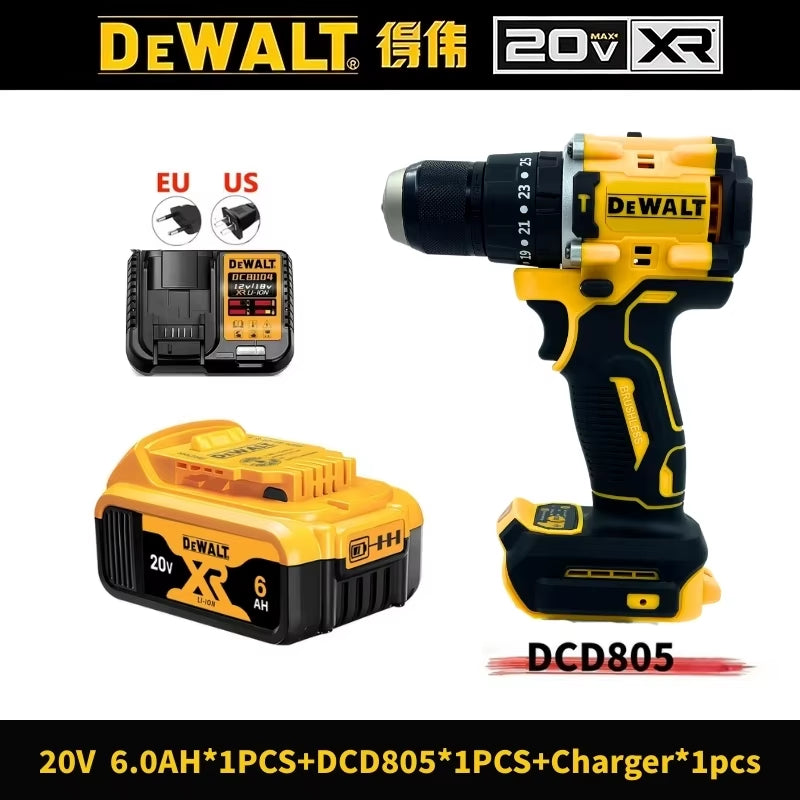 DCD805 Cordless Electric Drill Driver Kit Bare Tool 20V MAX 1/2 in Rechargeable Electric Tool Has a Long Service Life