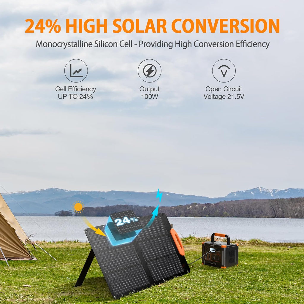 100W Portable Solar Panel, 23.5% High Efficiency ETFE Foldable Solar Charger for Power Station Generator, IP65 Waterproof with Kickstands, 18V Output for RV Camping Van Off-Grid Outdoor
