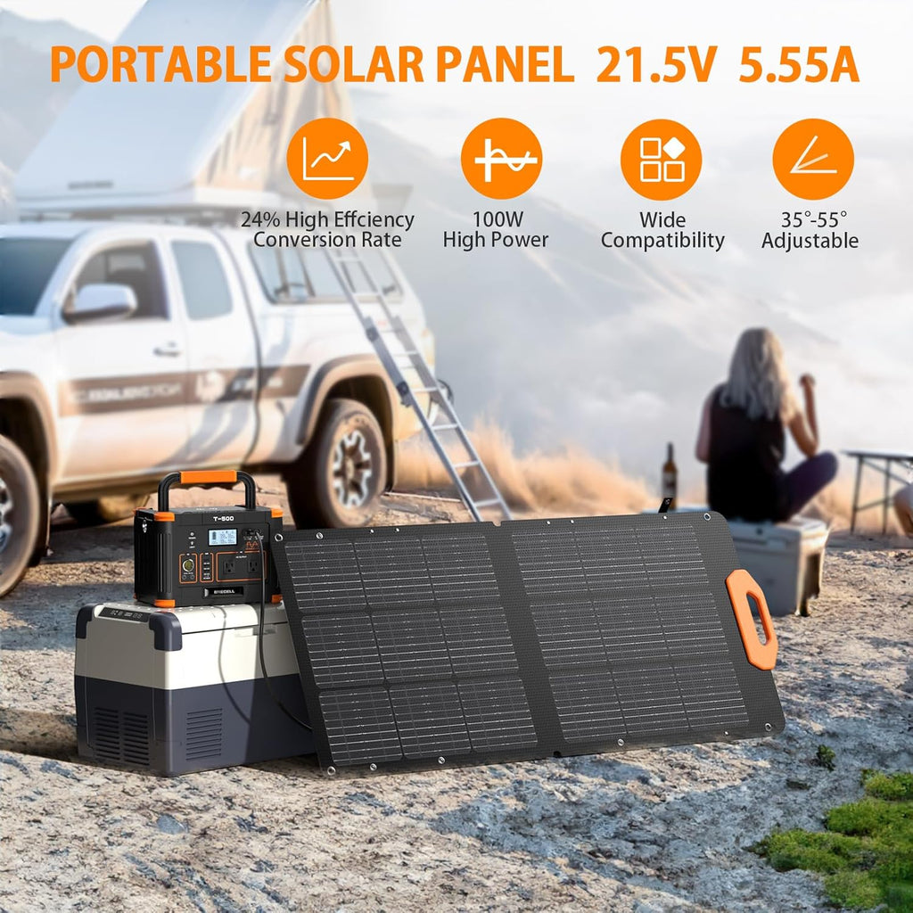 100W Portable Solar Panel, 23.5% High Efficiency ETFE Foldable Solar Charger for Power Station Generator, IP65 Waterproof with Kickstands, 18V Output for RV Camping Van Off-Grid Outdoor