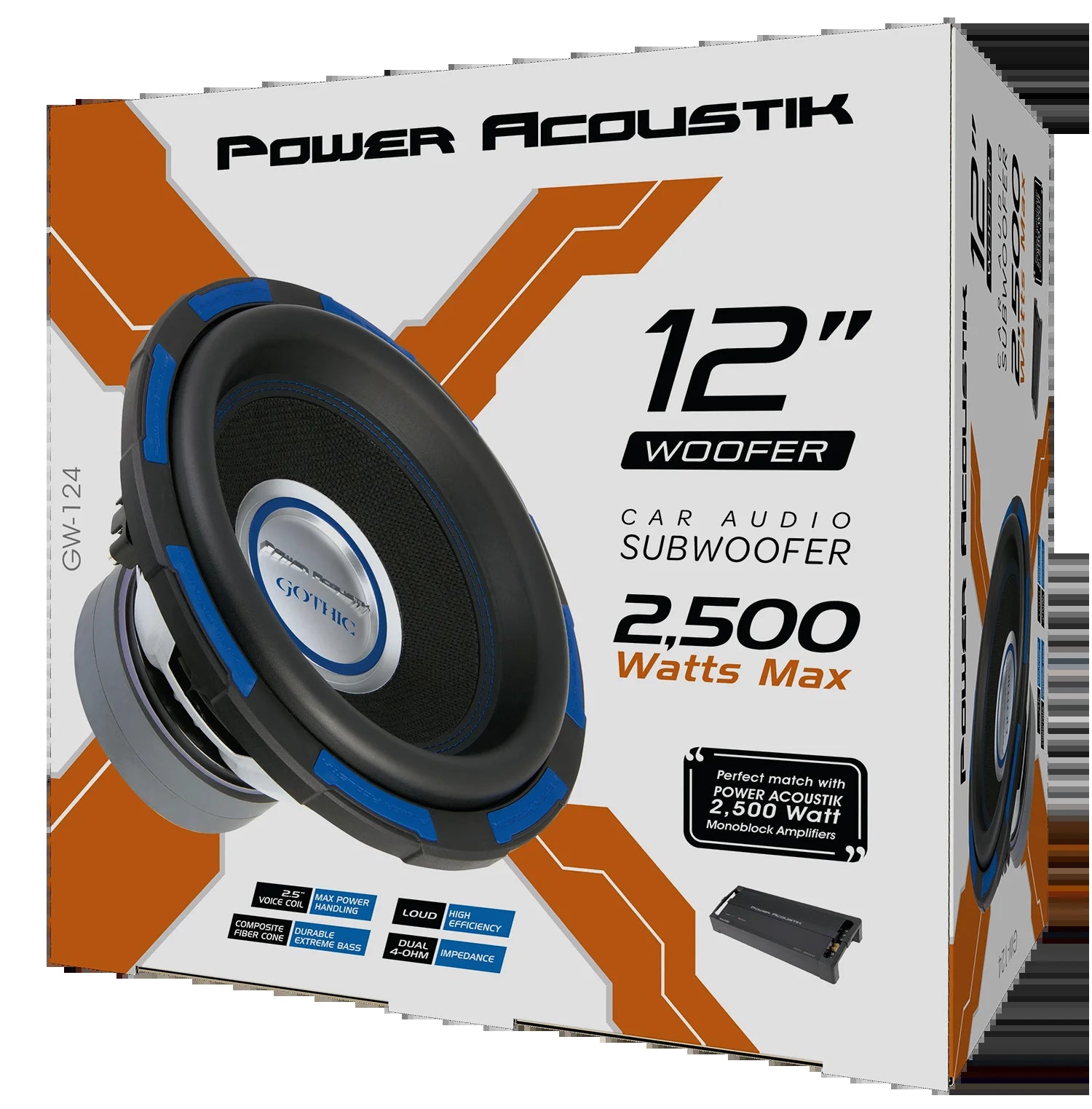 Gothic Series GW-124 Premium 12" Subwoofer - 2,500 Watt Max, Composite Fiber Rigid Cone (New)
