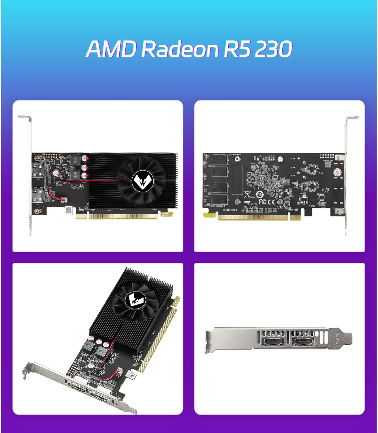 AMD Radeon R5 230 Low Profile Graphics Card with 2G 64Bit GDDR3 Memory Equip with PCI Express*16 2*HDMI Video Card for Office Working Compatible with Windows 10/8/7/Rhel/Ubuntu/Linux (Black)