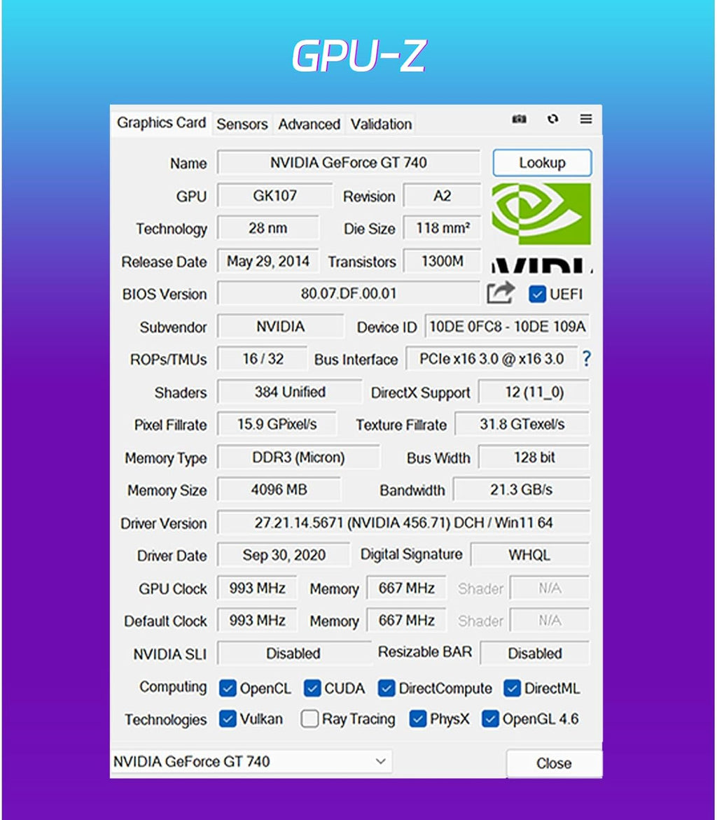 Geforce GT 740 4GB Low Profile Graphics Card, HDMI/VGA/DVI-D Triple Output, 4GB DDR3 128-Bit, SFF Half-Height Video Card for Slim Desktop PC, Computer GPU Supports Windows 11/10/8/7